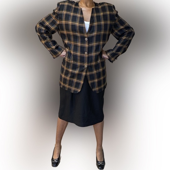 J.Gallery Window Pane Plaid Collarless Suit Size 18 - Picture 7 of 8